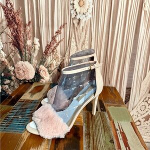 Aldo Cream and Pink Fur Heels